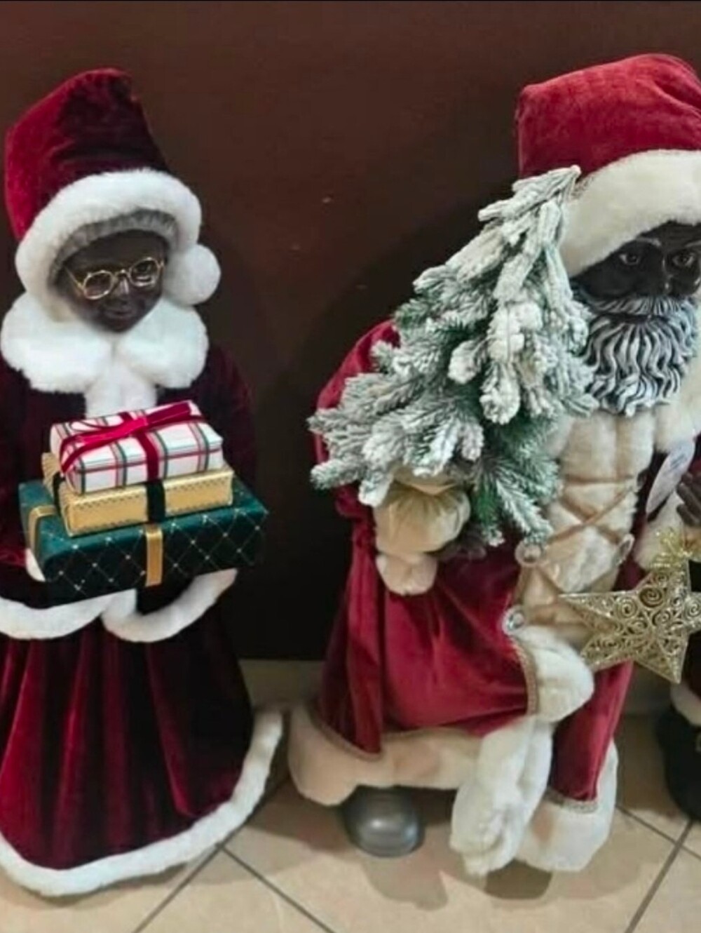 CVS 34 Inch Holiday Santa Figurine Set - Red Velvet Christmas Decor $70 Each